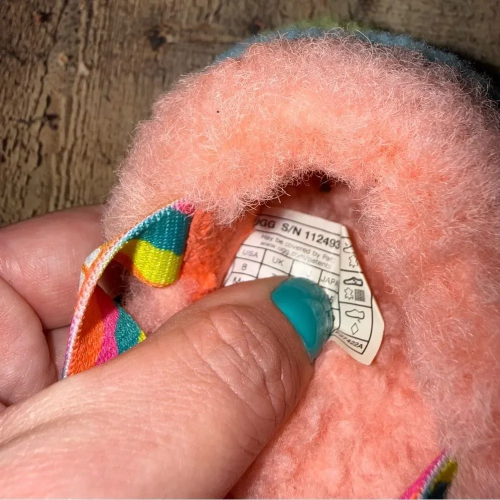 UGG FLUFF YEAH SLIDE LITTLE KID SIZE 8 PEACH BLISS MULTI SLINGBACK WOOL SANDAL